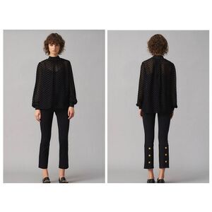 Tory Burch Ponte Flare Cropped Length Pant with Gold Tone Raised Logo Buttons